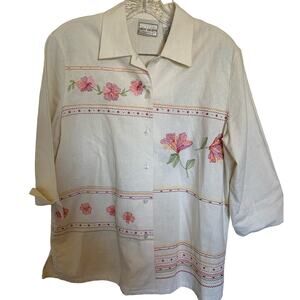 Napa Valley Petites linen blend embroidery and beaded blouse